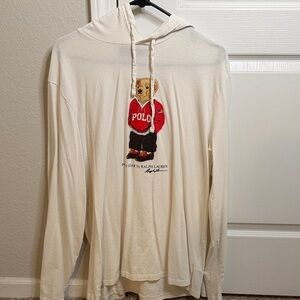 Polo by Ralph Lauren Cream Long Sleeve Tee Hoodie with Bear Design